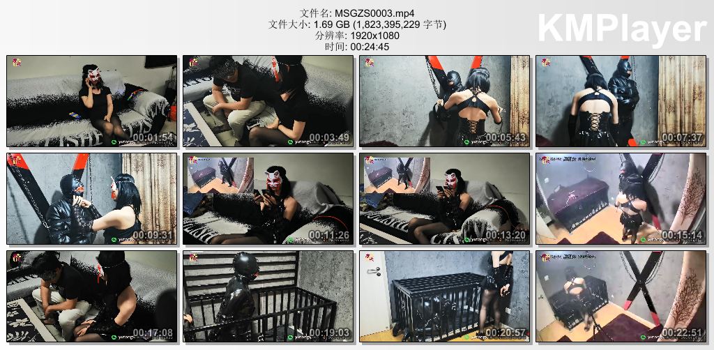 魔束工作室0003_身材正点的伪娘女主的狠虐调教 拘束衣强制站立 皮革双手套拘束笼.jpg